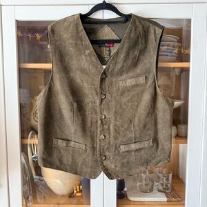 Men's Olive Suede Vest - Classic Button Front